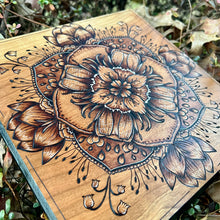 Load image into Gallery viewer, &quot;Spring Showers&quot; Mandala Pyrography Art
