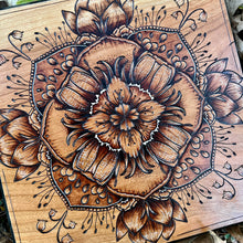 Load image into Gallery viewer, &quot;Spring Showers&quot; Mandala Pyrography Art
