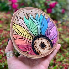 Load image into Gallery viewer, Rainbow Sunflower Pyrography Art
