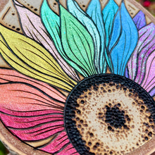 Load image into Gallery viewer, Rainbow Sunflower Pyrography Art
