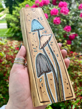 Load image into Gallery viewer, Tall Skinny Mushroom Trio Pyrography Art

