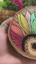 Load and play video in Gallery viewer, Rainbow Sunflower Pyrography Art
