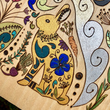 Load image into Gallery viewer, &quot;Under the Rabbit&#39;s Harvest Moon Folk Art&quot; Pyrography Art
