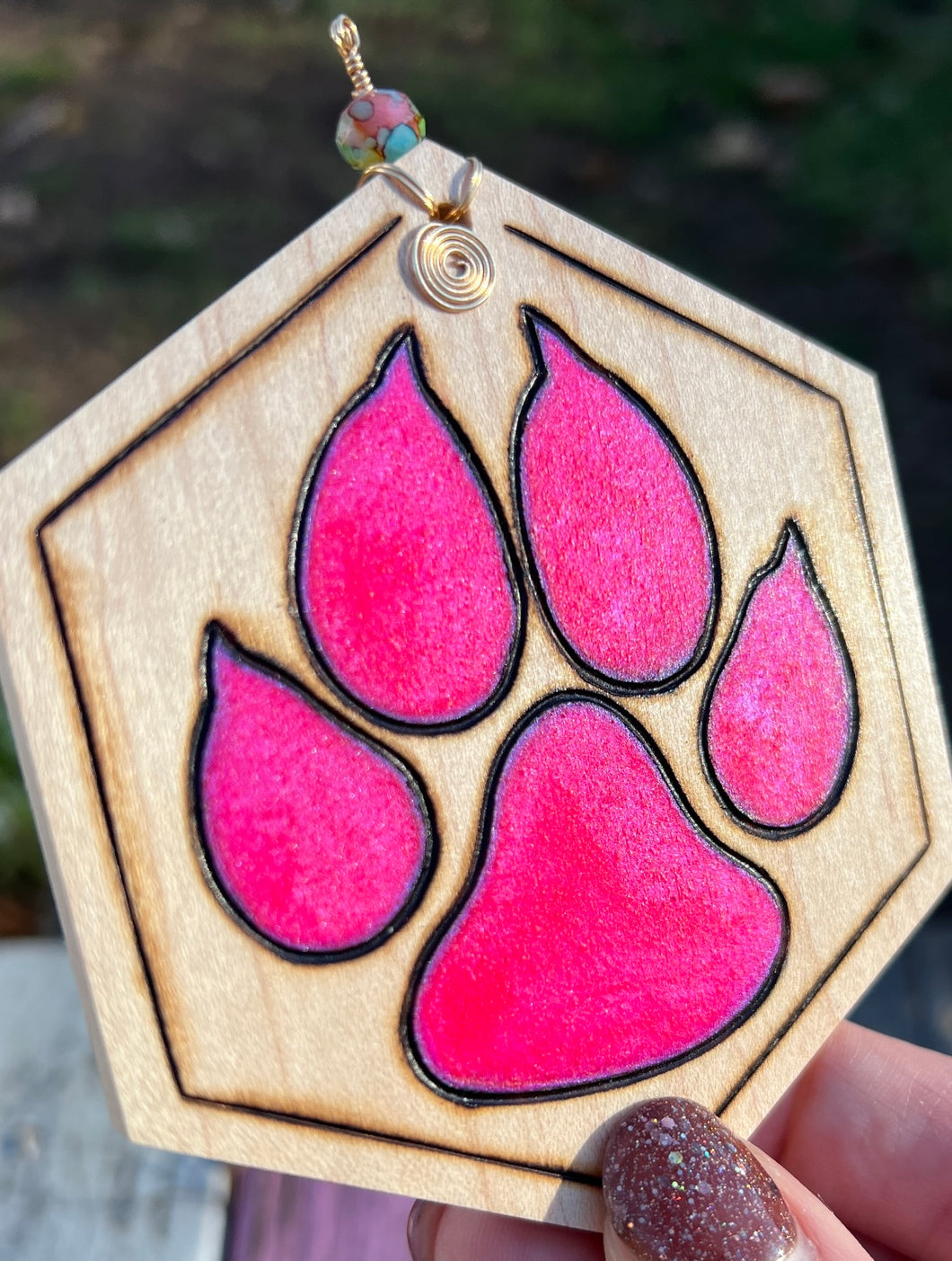 Hot Pink Paw Print Ornament