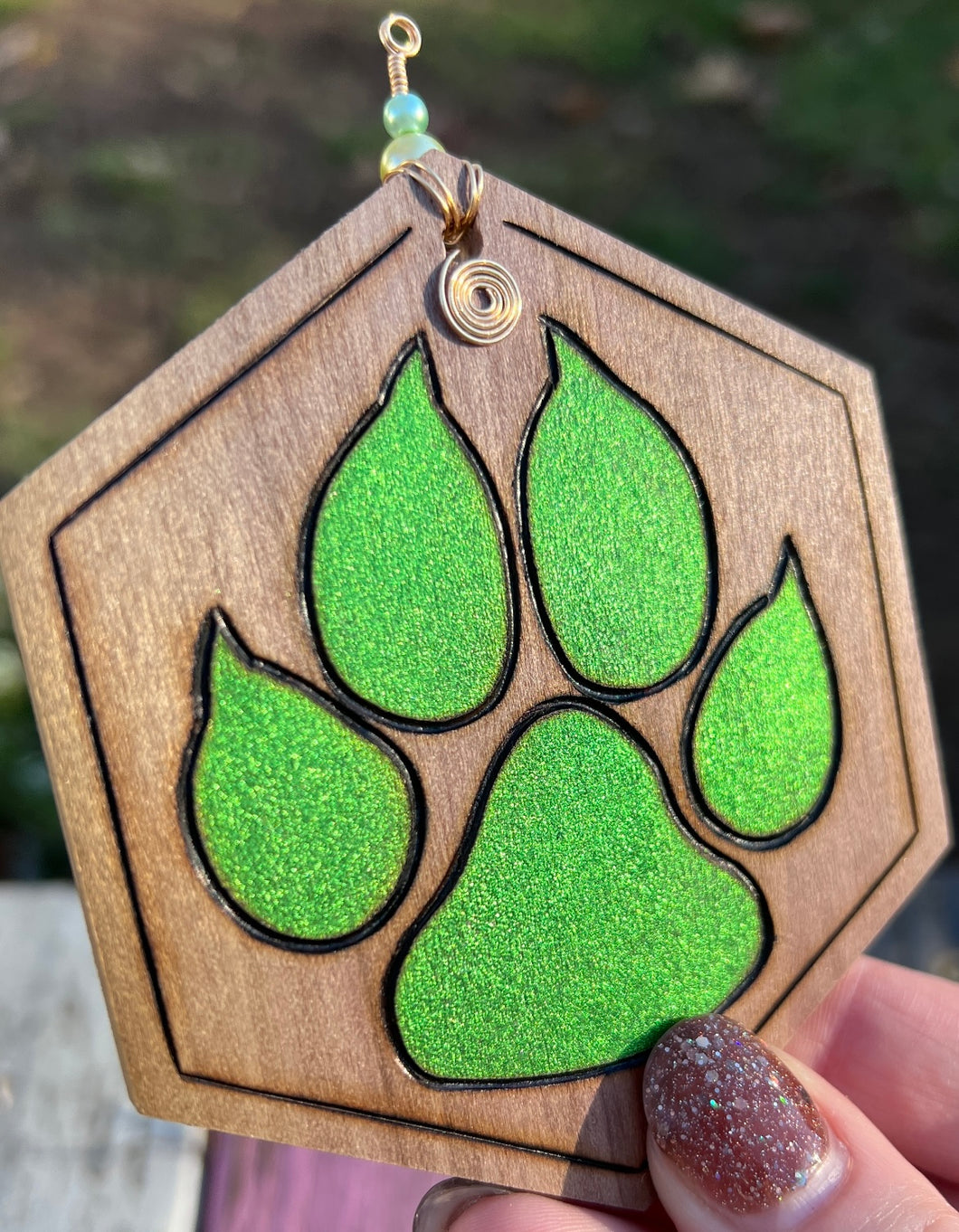 Bright Green Paw Print Ornament