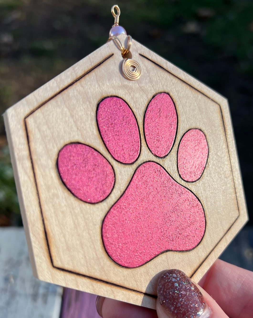 Rose Red Paw Print Ornament
