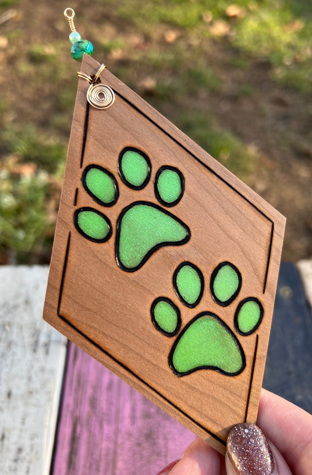 Green Paw Prints Ornament