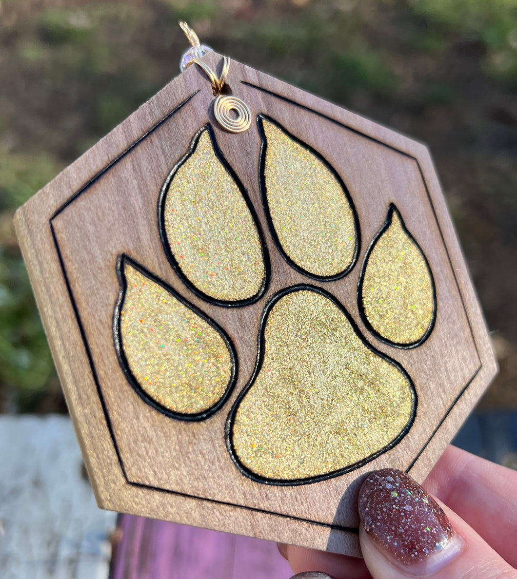Chunky Glitter Gold Paw Print Ornament