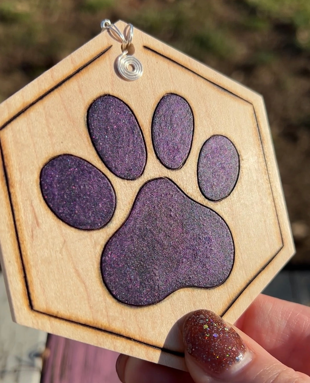 Dark Galaxy Purple Paw Print Ornament