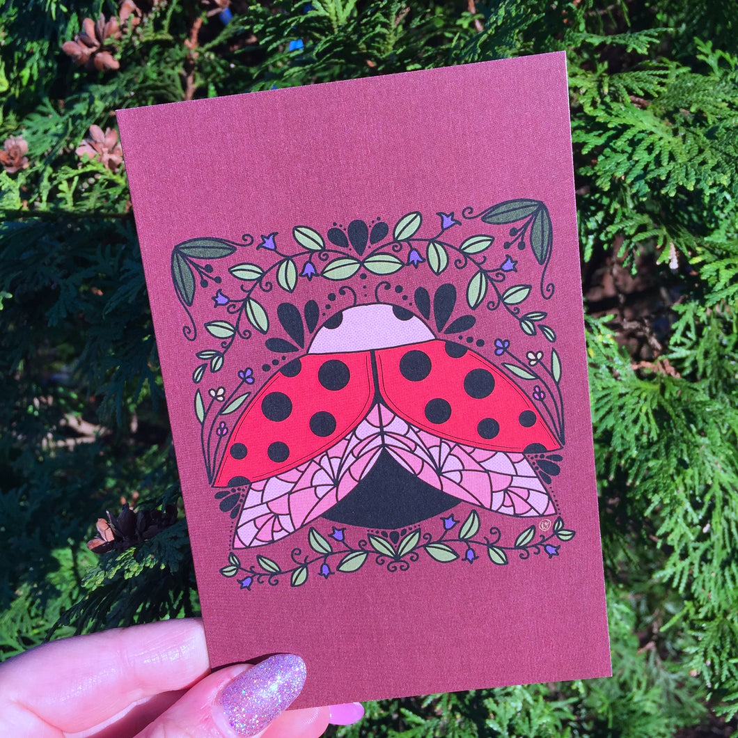 Ladybug Folk Art Greeting Cards (Maroon)