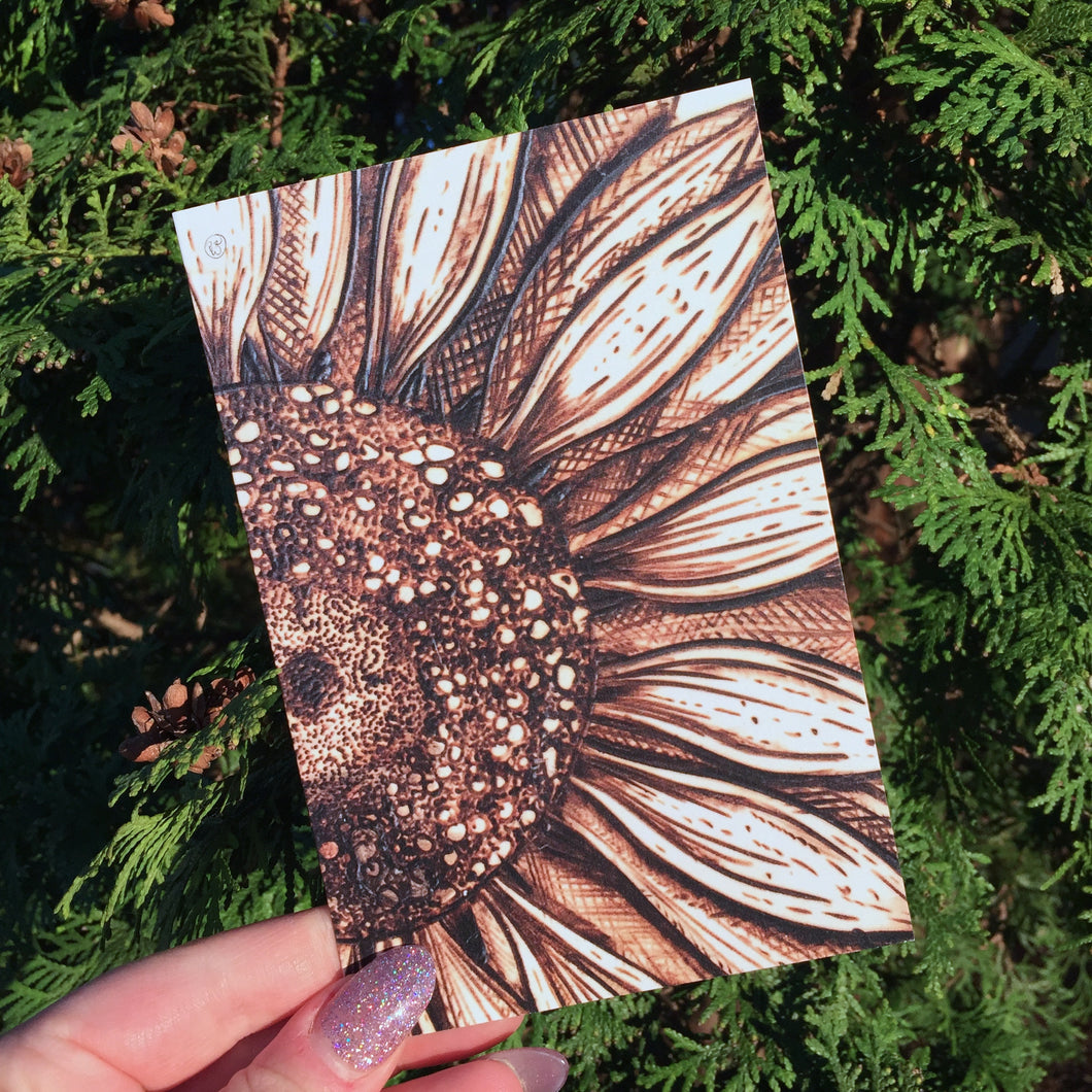 Pyrography Sunflower Greeting Cards (Vertical)