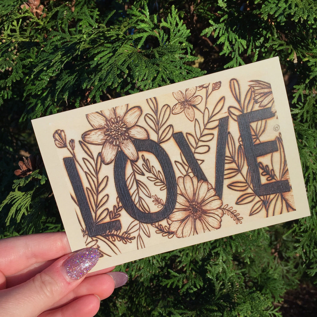 Pyrography LOVE Floral Greeting Cards