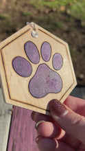 Load and play video in Gallery viewer, Dark Galaxy Purple Paw Print Ornament
